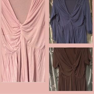 Set of 3 soft cotton twist baby doll tops xxl: pink, navy & chocolate brown.